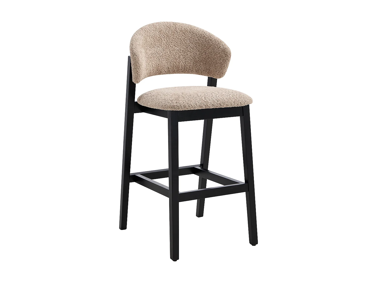 Lot de 2 tabourets en tissu bouclette et bois d'hévéa noir - Taupe - COROZAL
