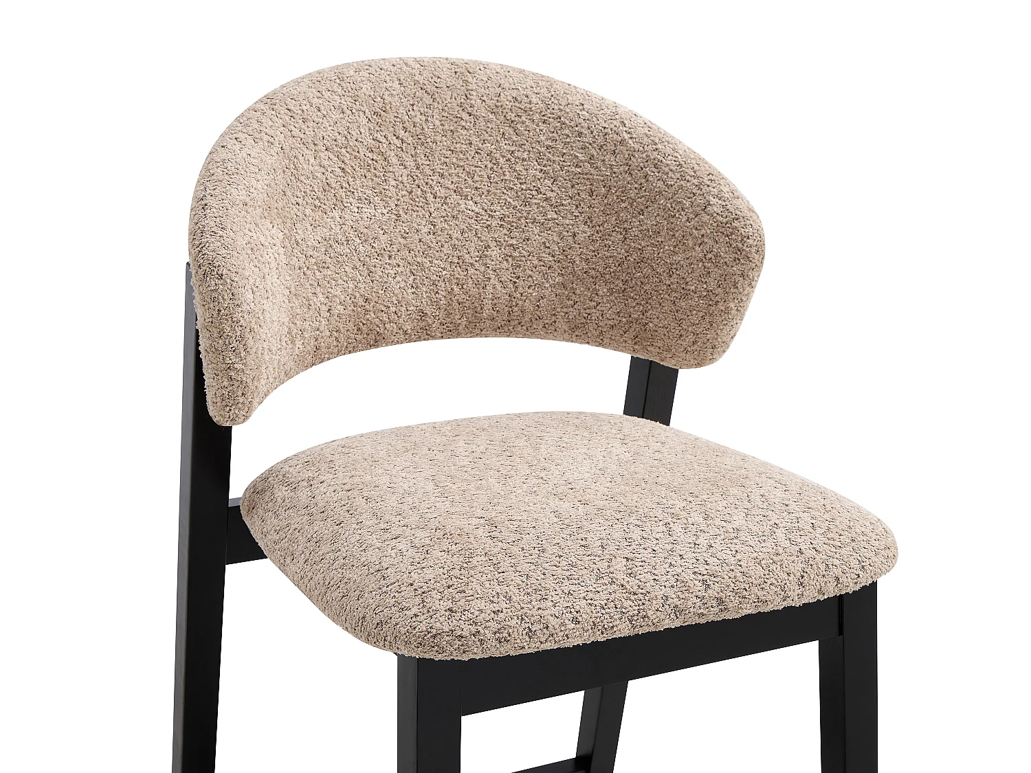 Lot de 2 tabourets en tissu bouclette et bois d'hévéa noir - Taupe - COROZAL