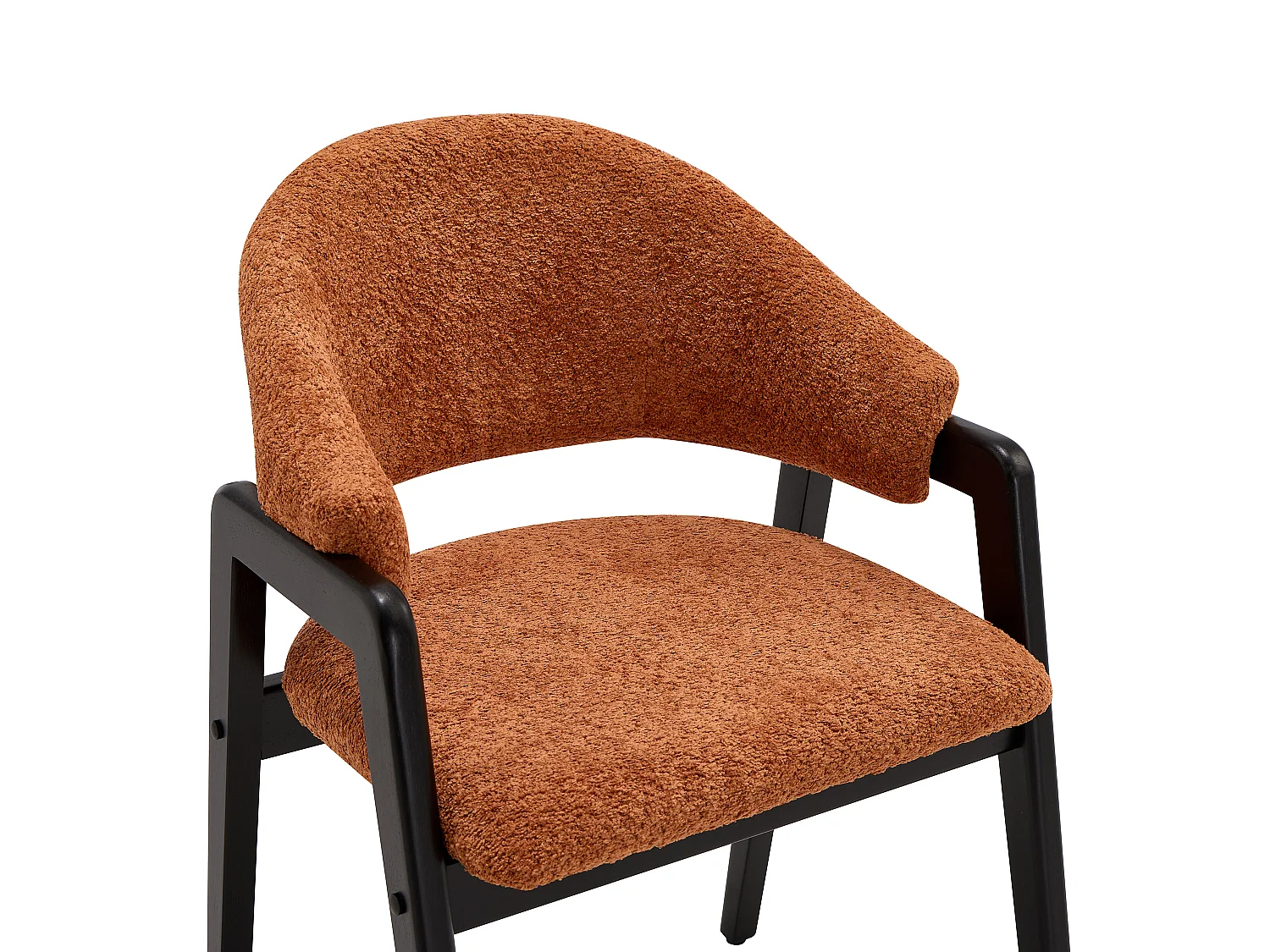 Lot de 2 chaises avec accoudoirs en tissu bouclette et bois d'hévéa noir - Terracotta - SOLUNA
