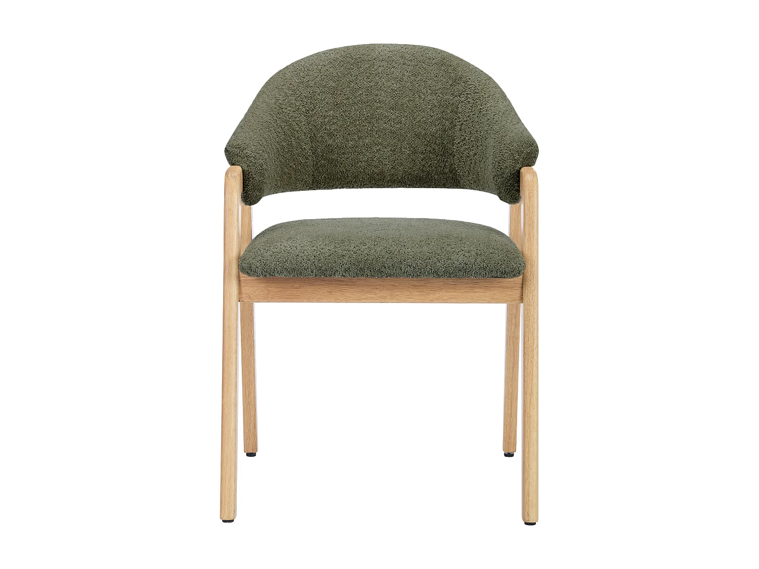 Lot de 2 chaises avec accoudoirs en tissu bouclette et bois d'hévéa - Vert et naturel - SOLUNA