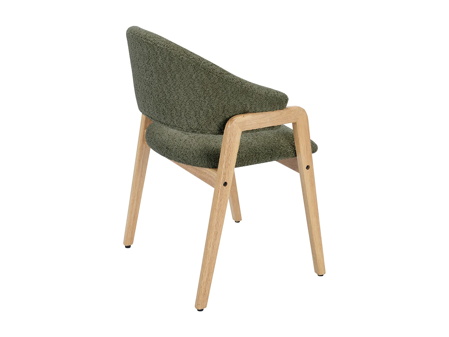 Lot de 2 chaises avec accoudoirs en tissu bouclette et bois d'hévéa - Vert et naturel - SOLUNA