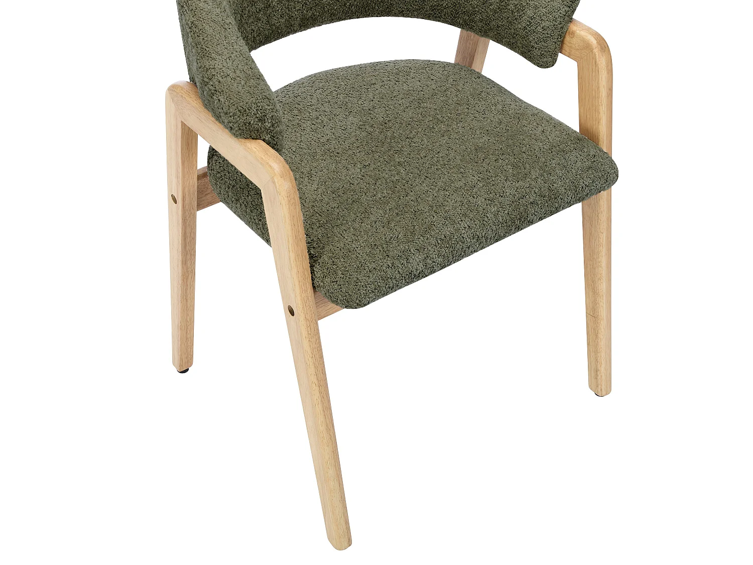 Lot de 2 chaises avec accoudoirs en tissu bouclette et bois d'hévéa - Vert et naturel - SOLUNA