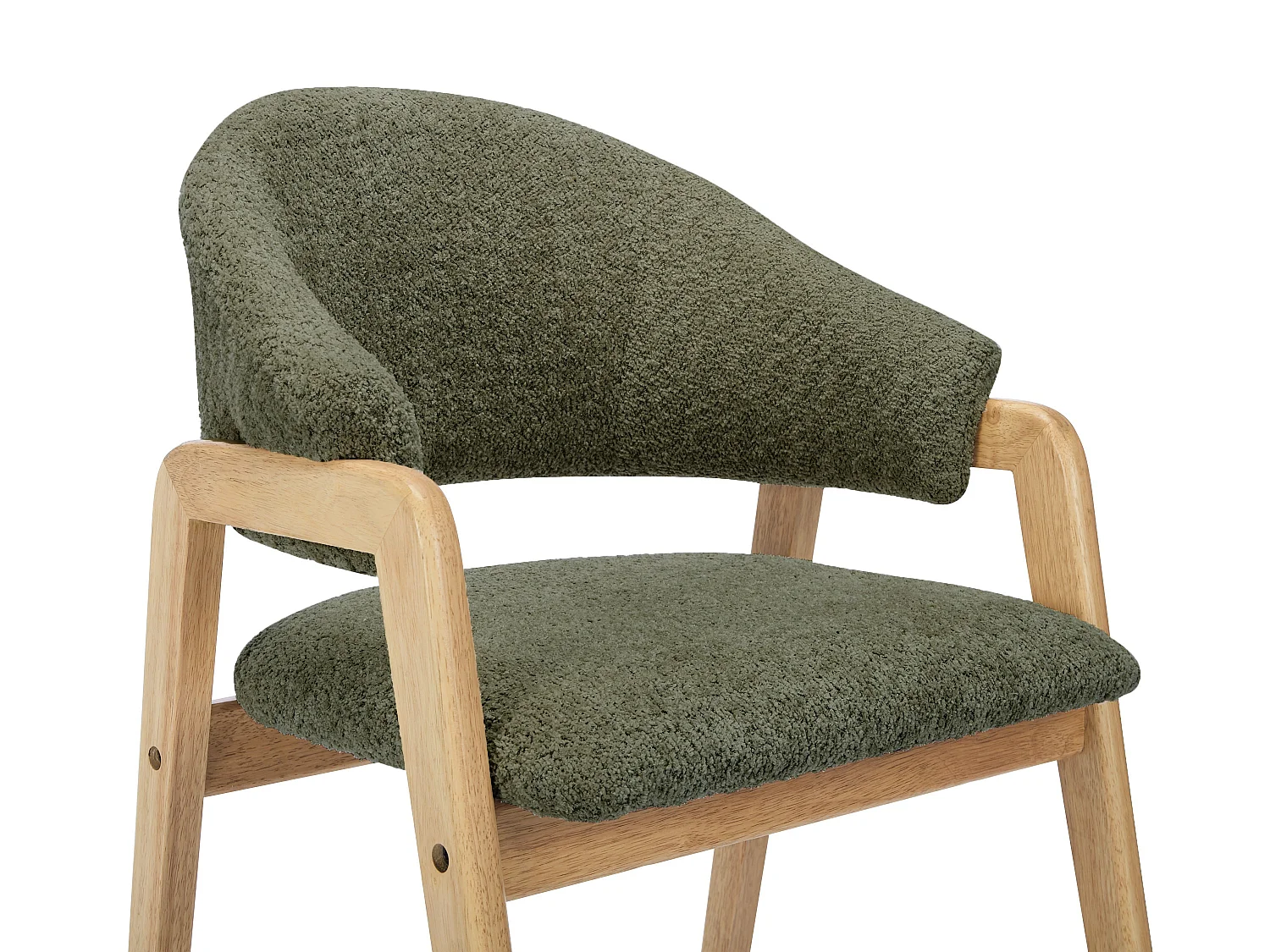 Lot de 2 chaises avec accoudoirs en tissu bouclette et bois d'hévéa - Vert et naturel - SOLUNA