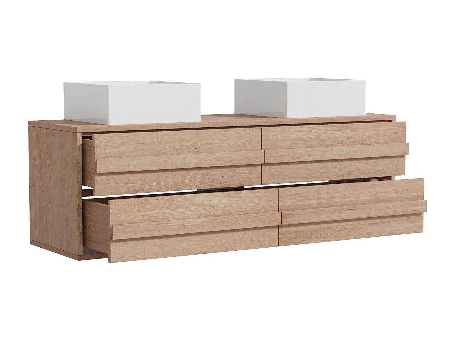 Hängender Unterschrank aus Massivholz Eiche mit quadratischem Aufsatzbecken - Hell Natur - 150 cm - SARLO