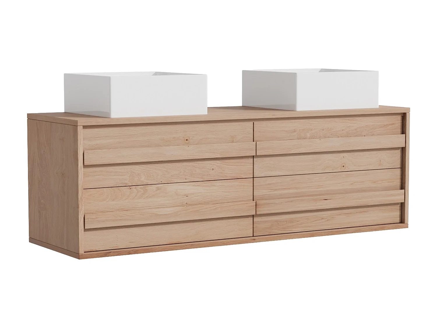 Hängender Unterschrank aus Massivholz Eiche mit quadratischem Aufsatzbecken - Hell Natur - 150 cm - SARLO