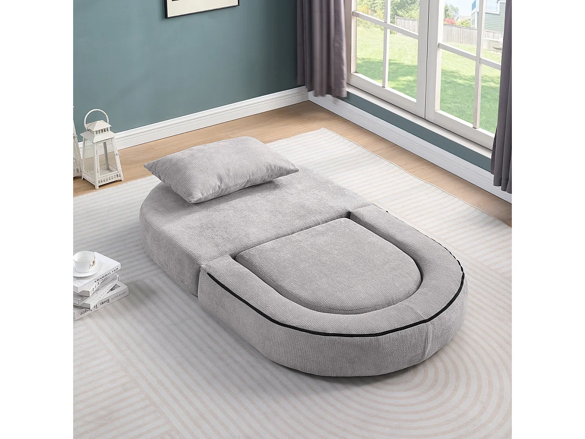 Canapé-lit futon compressible, fauteuil-lit polyvalent avec coussins.