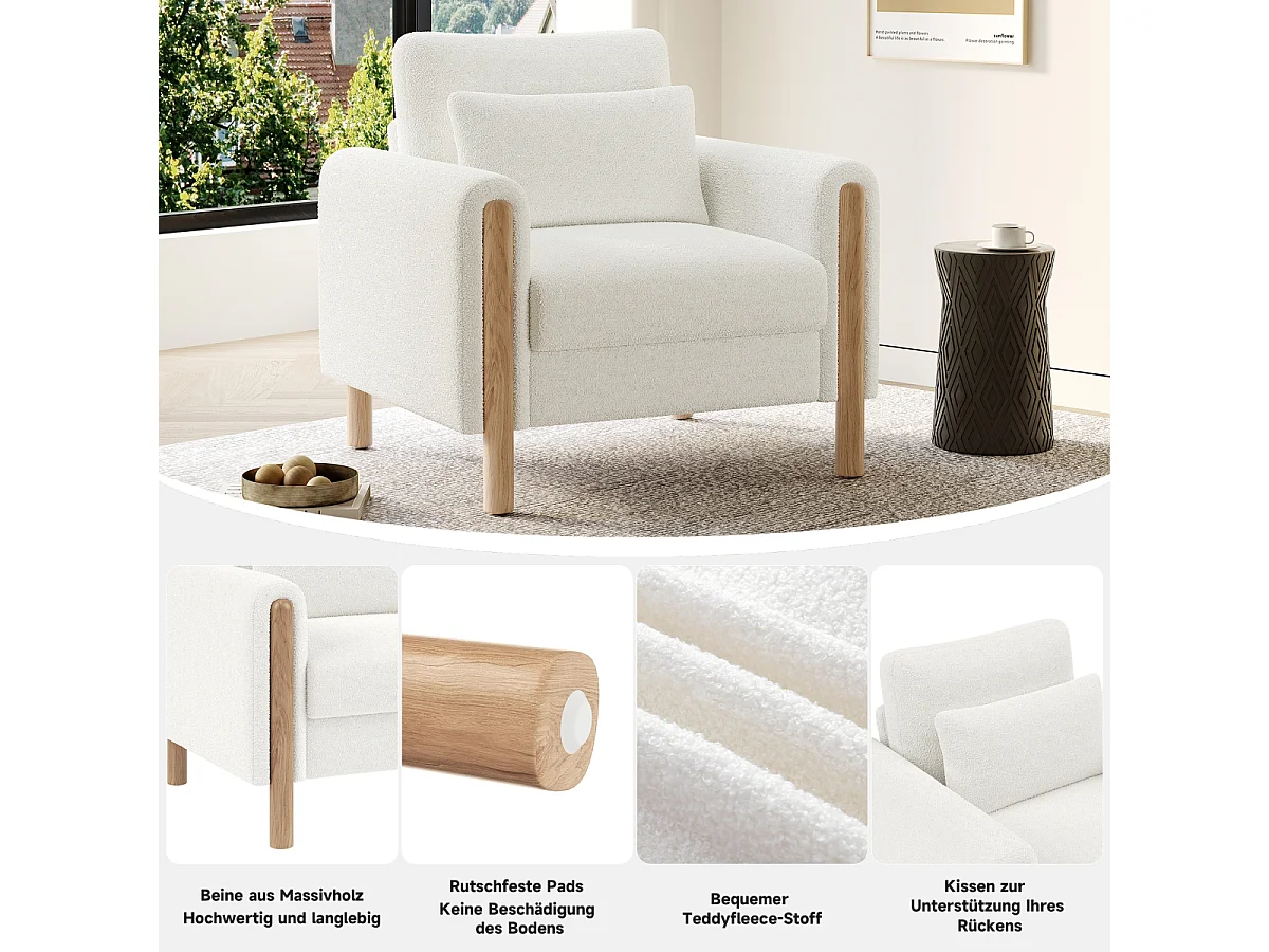 Comfortabele relaxfauteuil met dikke kussens voor woonkamer, kantoor of slaapkamer, wit