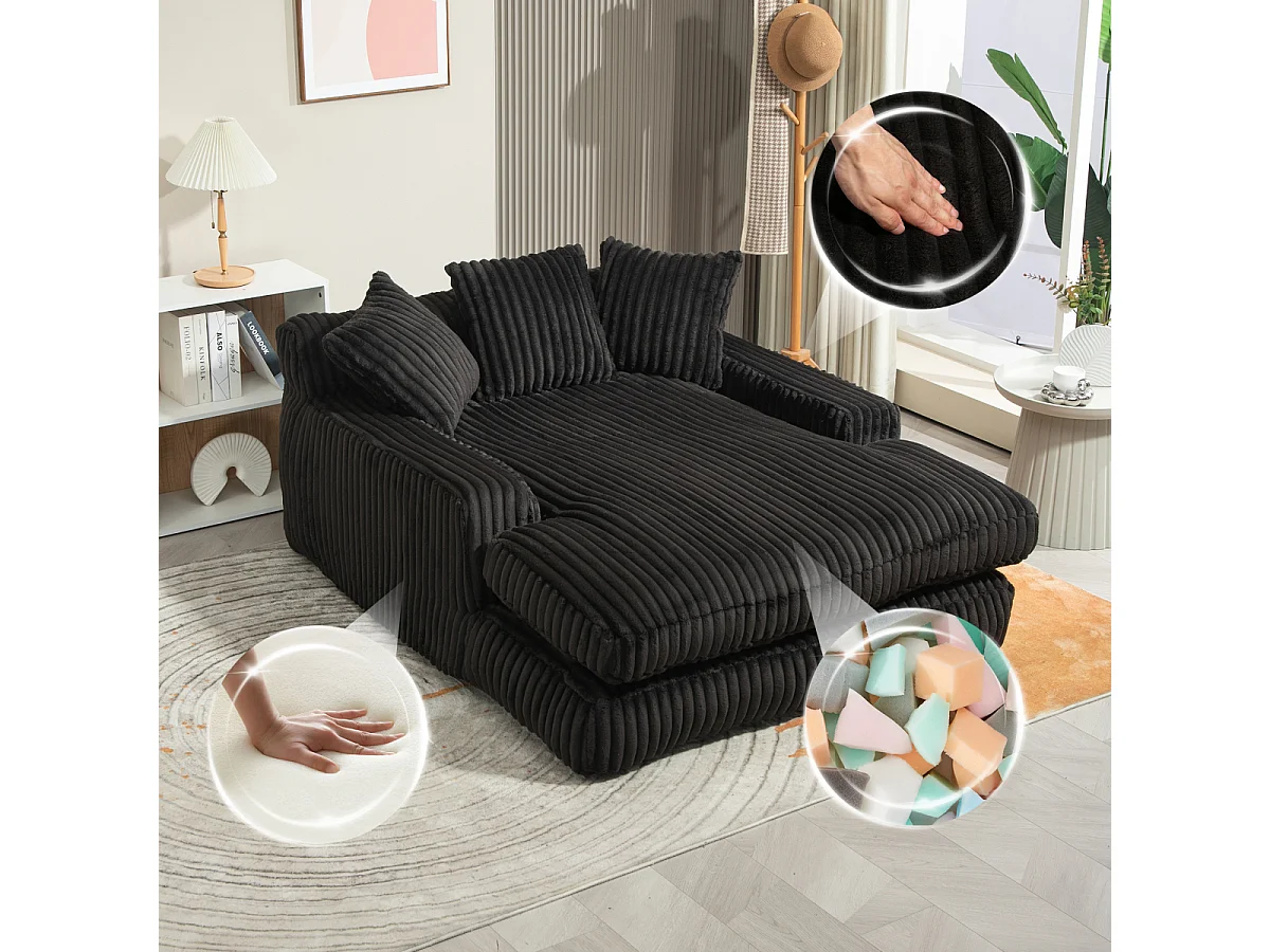 Moderne corduroy slaapbank Cloud Couch met 3 kussens, eenpersoons vloerbank (zwart)