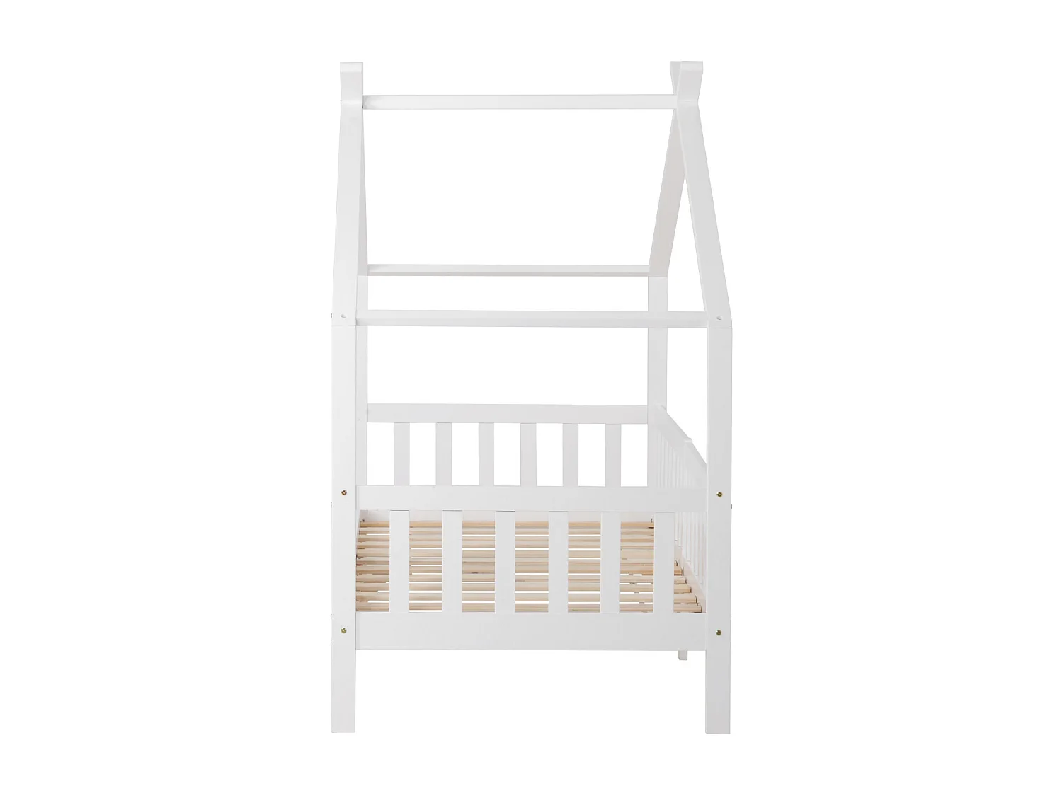 Lit cabane en bois massif avec barrière, blanc (200x90 cm)