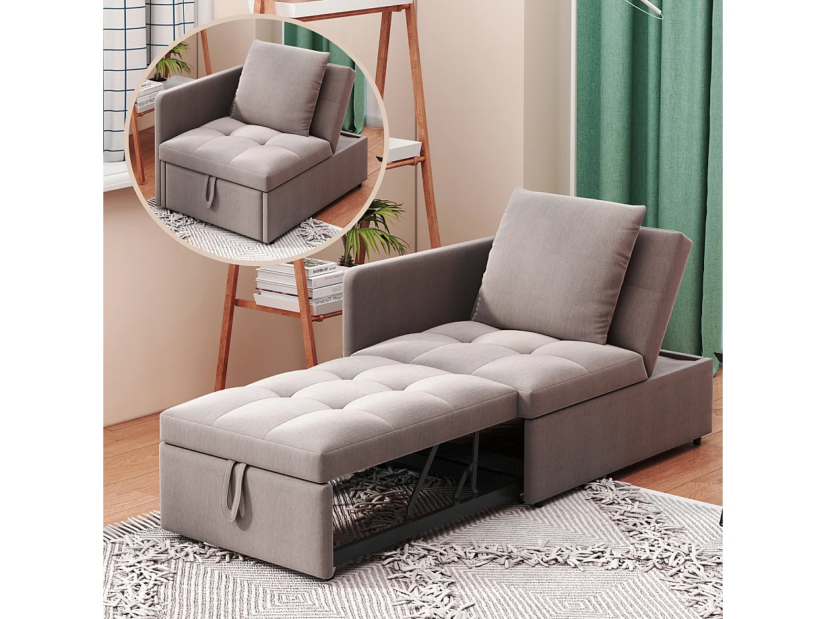 Lit capitonné, canapé-lit, canapé multifonctionnel 3 en 1 en lin, réglable