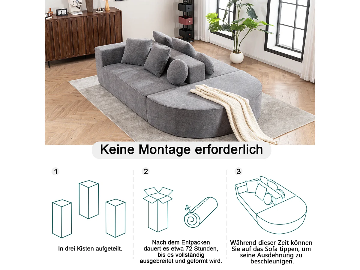 Sofá deshuesado totalmente comprimido, sofá de nube segmentada, moderno, modular, no requiere ensamblaje, tela de chenilla