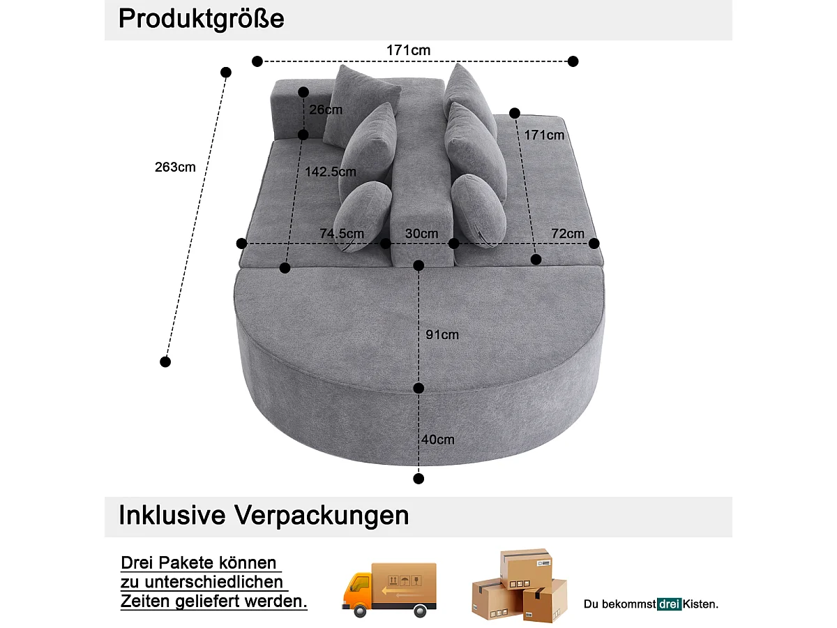 Sofá deshuesado totalmente comprimido, sofá de nube segmentada, moderno, modular, no requiere ensamblaje, tela de chenilla