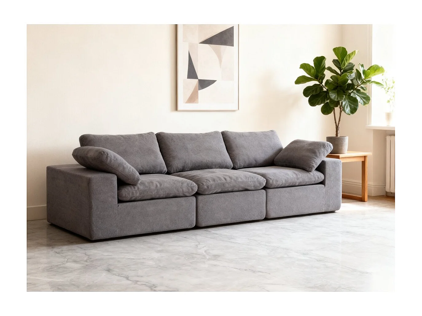 Sofá modular Cloud con espuma certificada, asiento tapizado, color gris