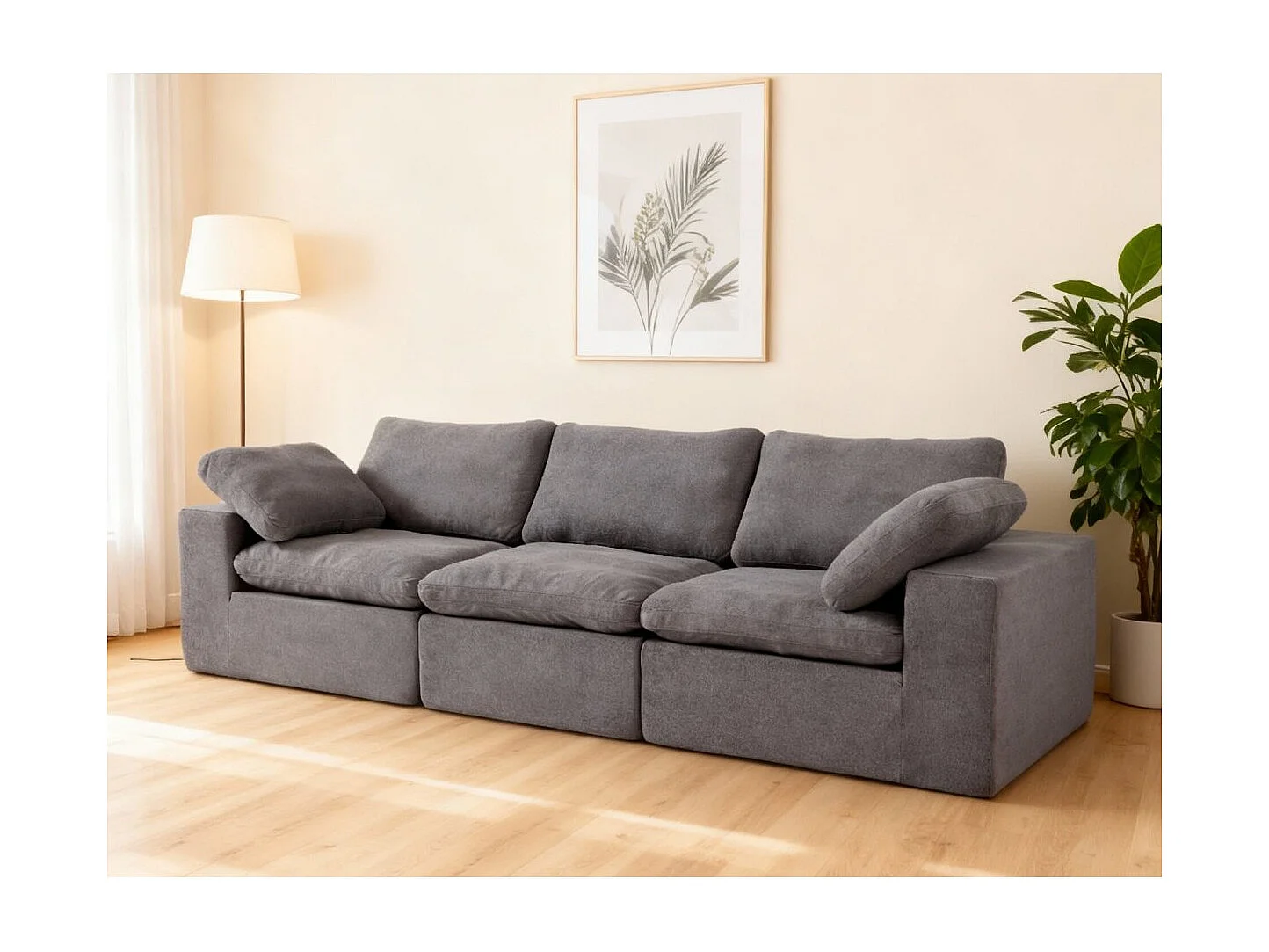 Sofá modular Cloud con espuma certificada, asiento tapizado, color gris