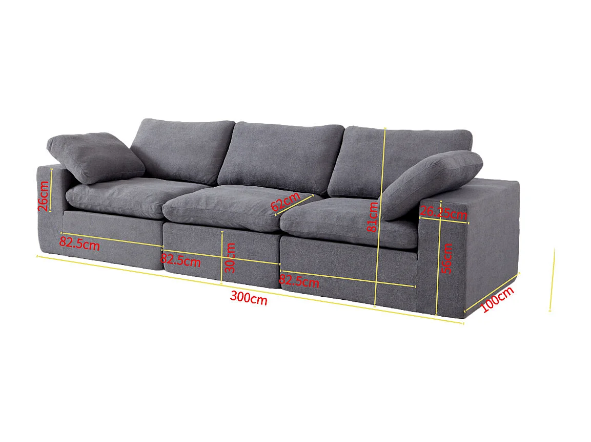 Sofá modular Cloud con espuma certificada, asiento tapizado, color gris