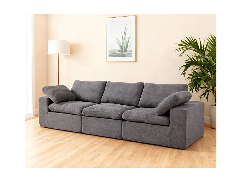 Sofá modular Cloud con espuma certificada, asiento tapizado, color gris