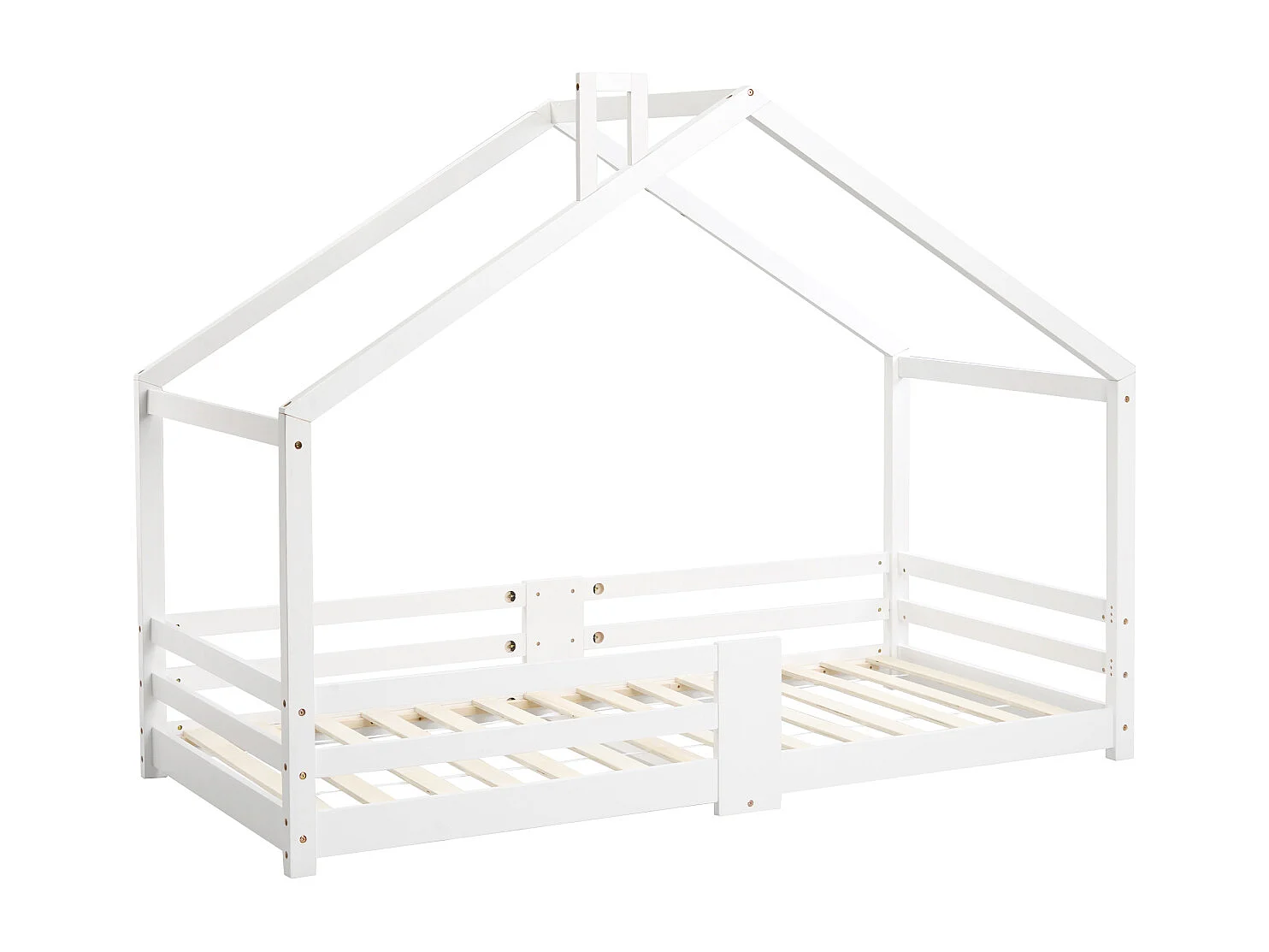 Lit cabane pour enfant avec cheminée, protection antichute, cadre à lattes robuste, bois de pin, 90x200 cm, blanc (sans matelas)