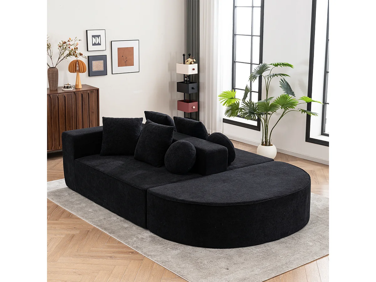 Volledig gecomprimeerde bank zonder been, gesegmenteerde wolkenbank, modern, modulair, geen montage vereist, chenillestof