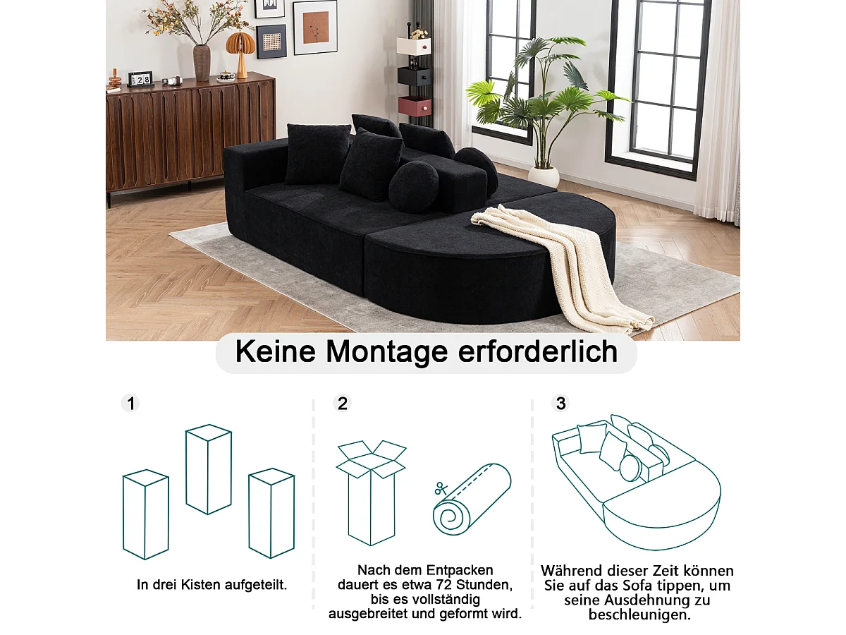 Volledig gecomprimeerde bank zonder been, gesegmenteerde wolkenbank, modern, modulair, geen montage vereist, chenillestof