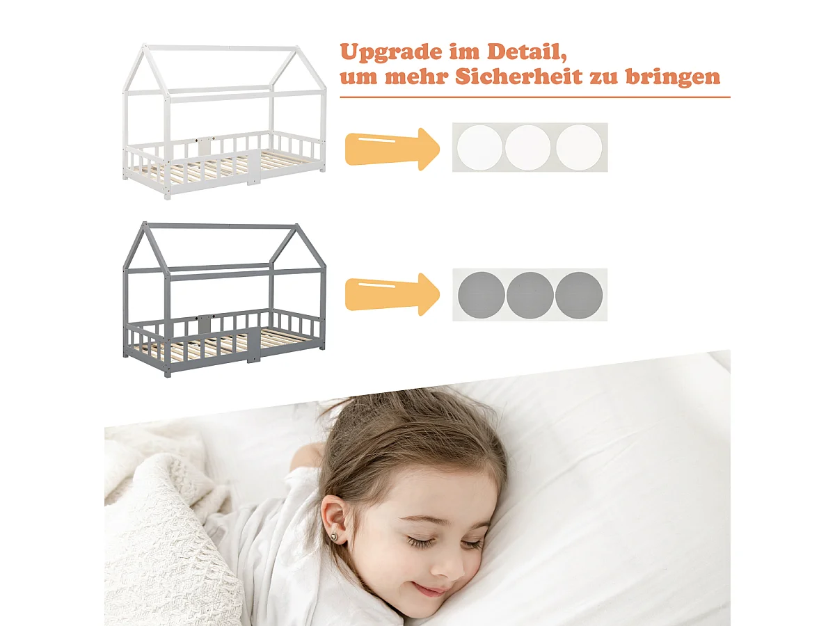 Lit cabane pour enfant 90x200 cm, bois de pin, blanc, avec tableau noir et sommier à lattes (sans matelas)