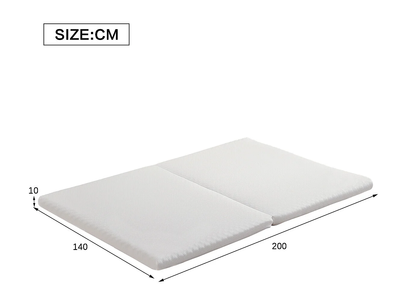 Colchão dobrável, tecido alveolar, certificado Oeko-Tex, ergonômico, respirável, durável, firmeza H3, branco, 140x200cm/140x100cm