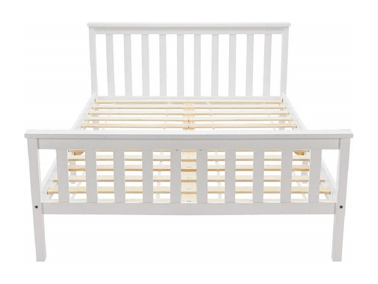 Cama doble de pino macizo (140 x 200 cm) con somier de láminas - Blanco