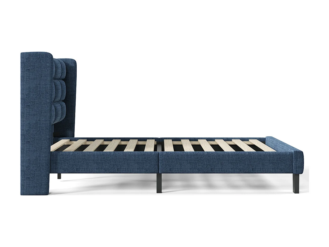 Modern blauw linnen gestoffeerd eenpersoonsbed (90x200cm, lattenbodem, medium-stevig)