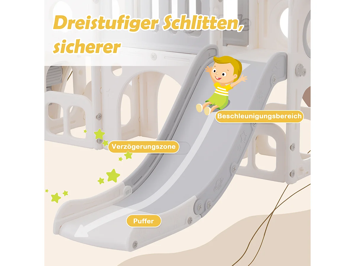 Bear Cub 6-in-1 glijbaan met glijbaan, twee platforms, twee opbergdozen, basketbalring en ladder - HDPE