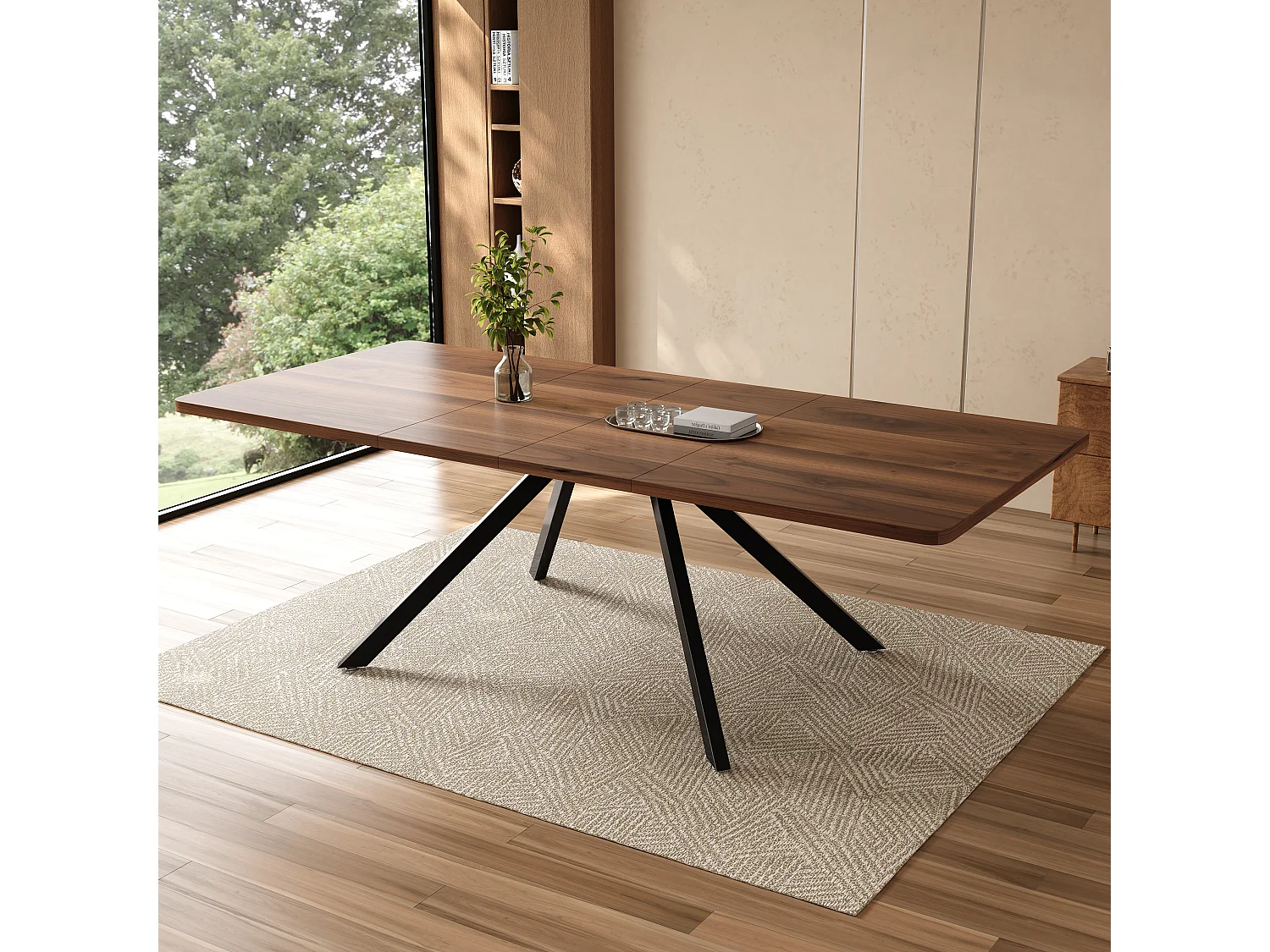 Table à manger extensible - 160/200/240 x 90 x 74.5 cm - pour 6 à 10 personnes - pieds en métal - MDF - marron