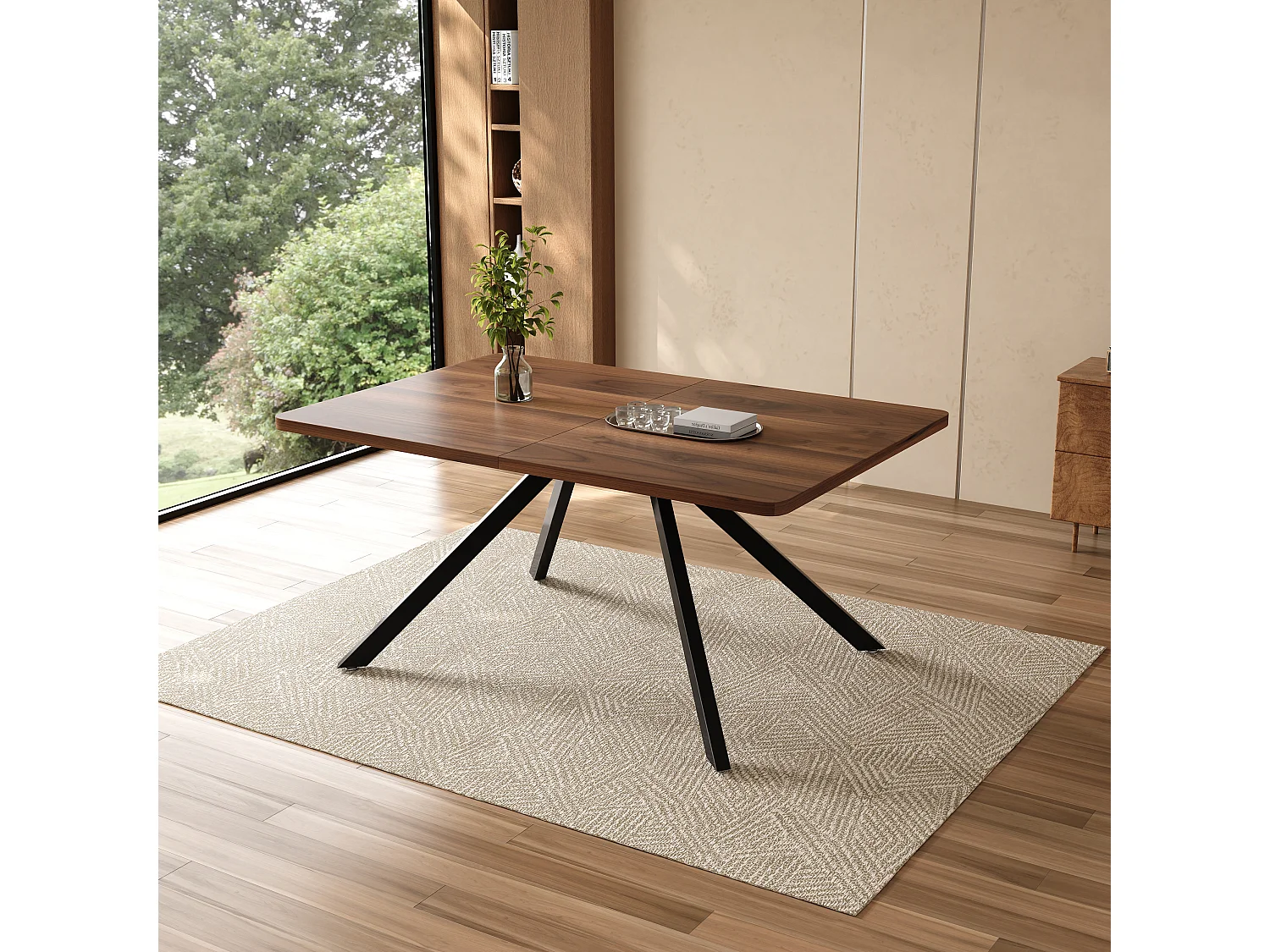Table à manger extensible - 160/200/240 x 90 x 74.5 cm - pour 6 à 10 personnes - pieds en métal - MDF - marron