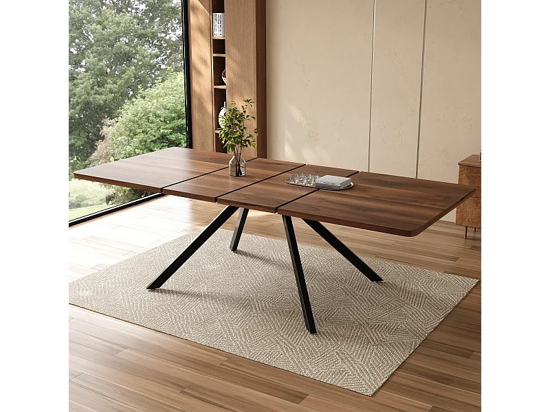 Table à manger extensible - 160/200/240 x 90 x 74.5 cm - pour 6 à 10 personnes - pieds en métal - MDF - marron