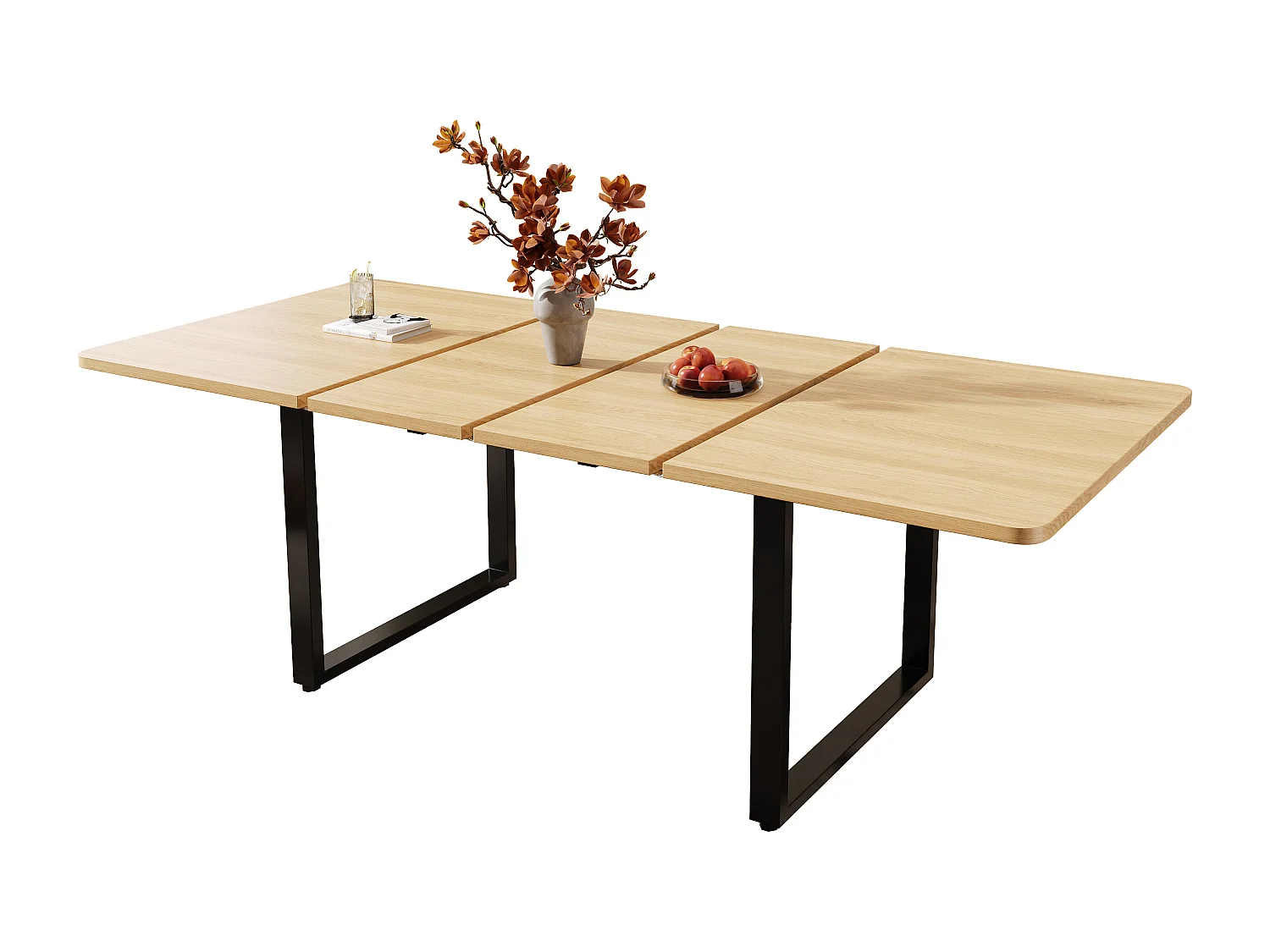 Table à manger extensible - 140/180/220 x 90 x 75 cm - pour 6 à 10 personnes - pieds en métal - MDF - naturel