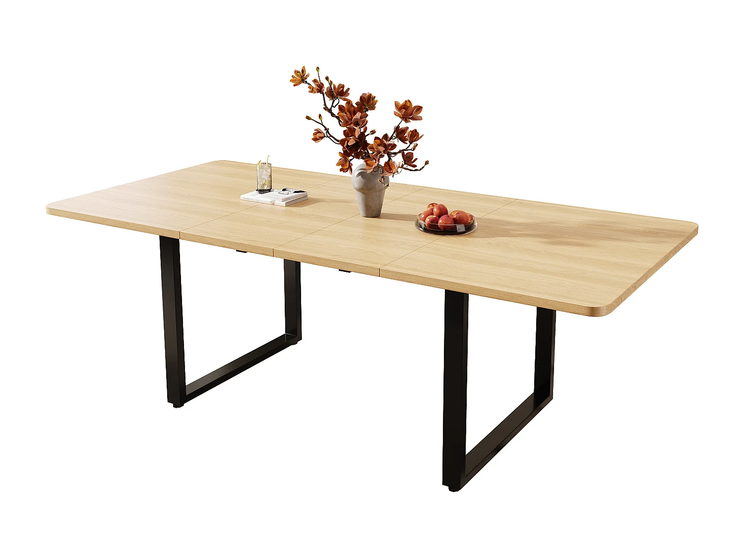 Table à manger extensible - 140/180/220 x 90 x 75 cm - pour 6 à 10 personnes - pieds en métal - MDF - naturel