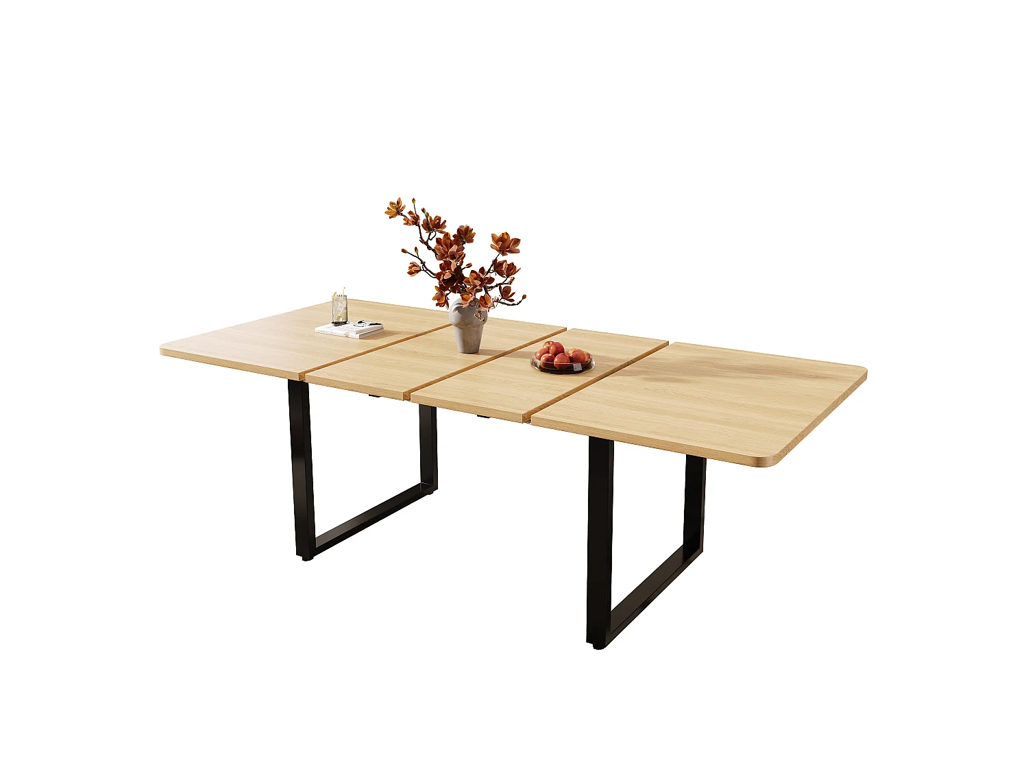 Udtrækkeligt spisebord - 140/180/220 x 80 x 75 cm - til 6 til 10 personer - metalben - MDF - natur