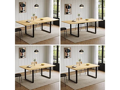 Table à manger extensible - 140/180/220 x 80 x 75 cm - pour 6 à 10 personnes - pieds en métal - MDF - naturel