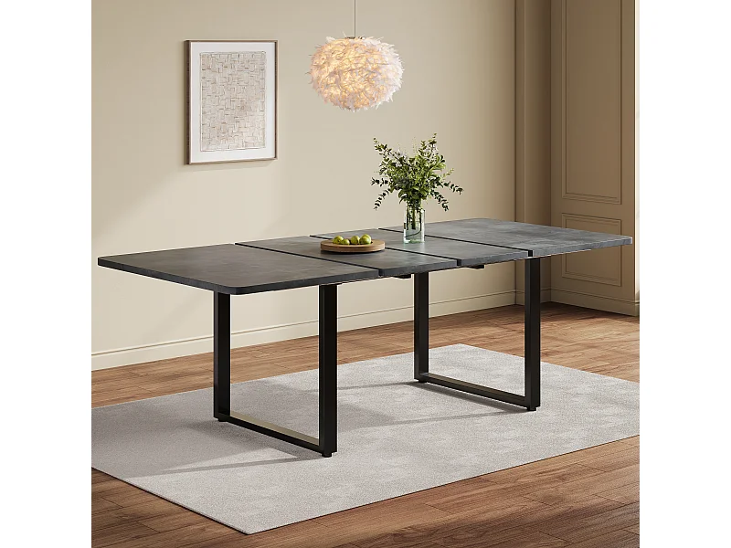 Table à manger extensible - 140/180/220 x 90 x 75 cm - pour 6 à 10 personnes - pieds en métal - MDF - gris