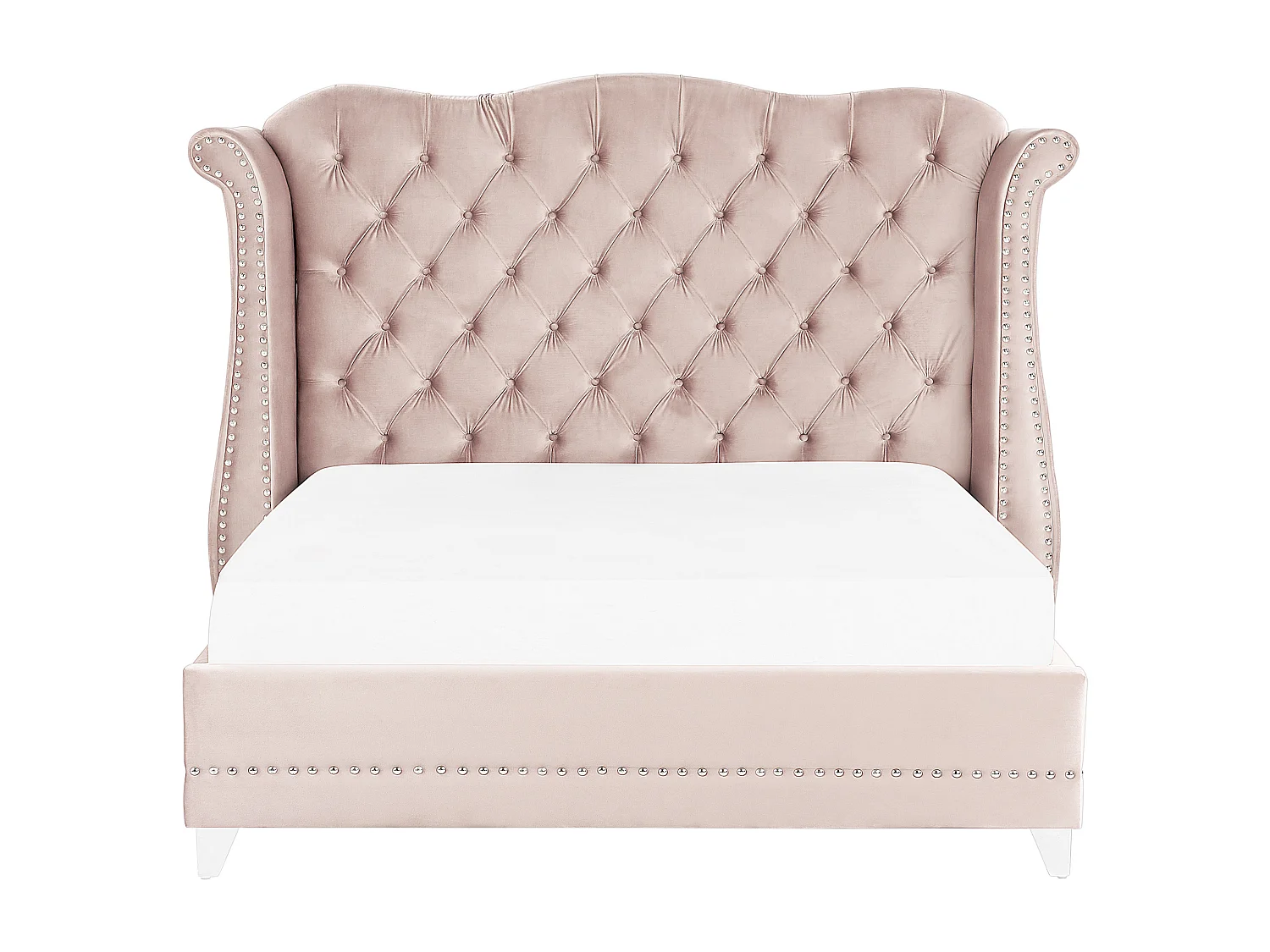 Bett Samtstoff im Chesterfield Stil hohes Kopfteil rosa 180 x 200 cm Ayette