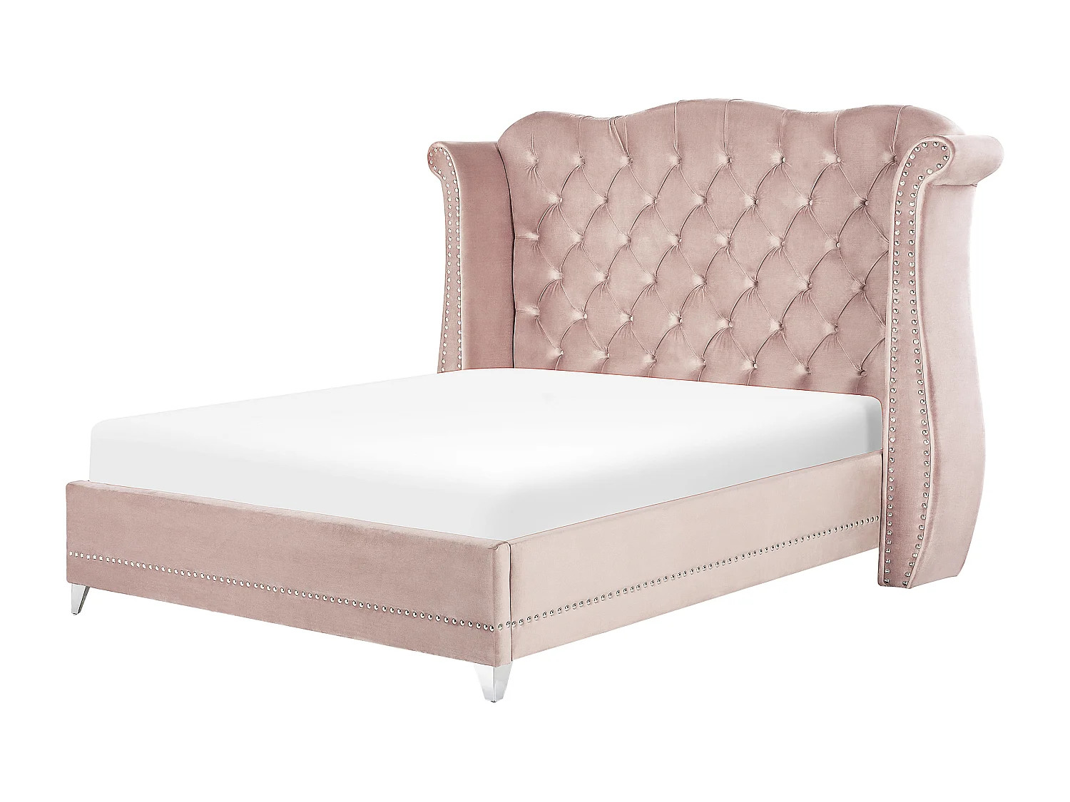 Lit avec sommier Velours AYETTE 180 x 200 cm Rose pastel