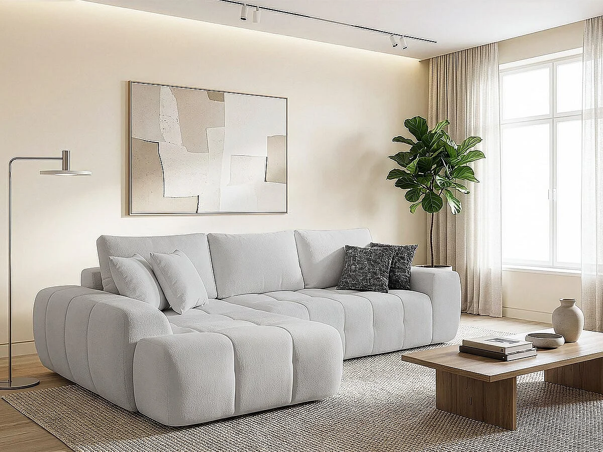 Divano angolare sinistro "Sidonie" in tessuto a bolle - 4 posti - Grigio