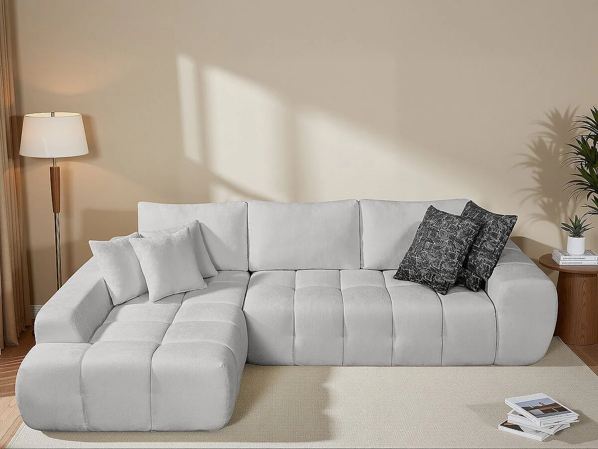 Divano angolare sinistro "Sidonie" in tessuto a bolle - 4 posti - Grigio