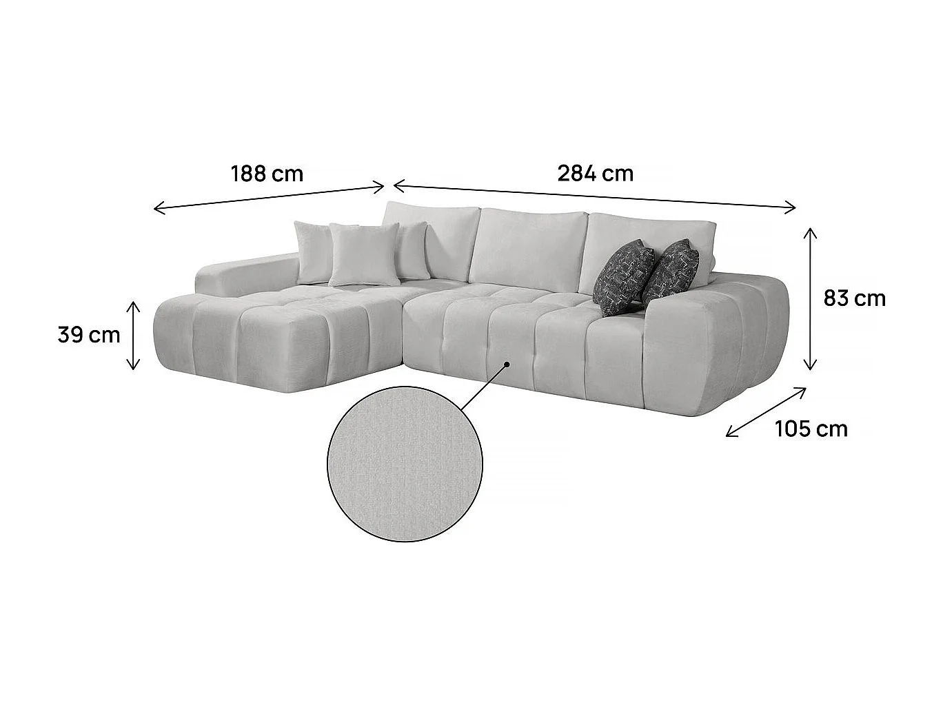 Divano angolare sinistro "Sidonie" in tessuto a bolle - 4 posti - Grigio