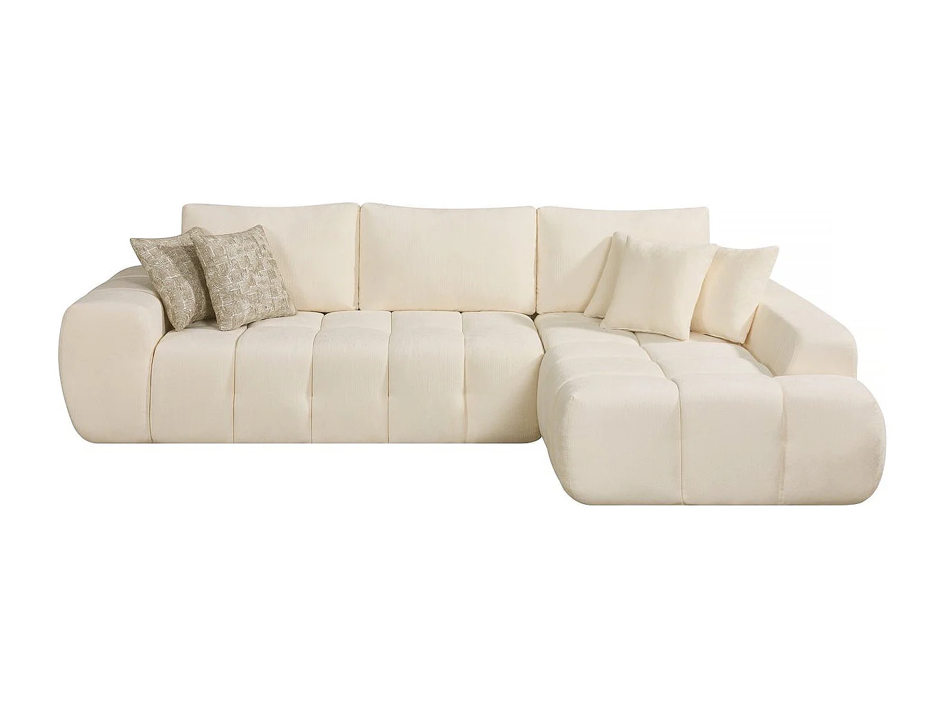 Divano angolare destro "Sidonie" in tessuto a bolle - 4 posti - Beige