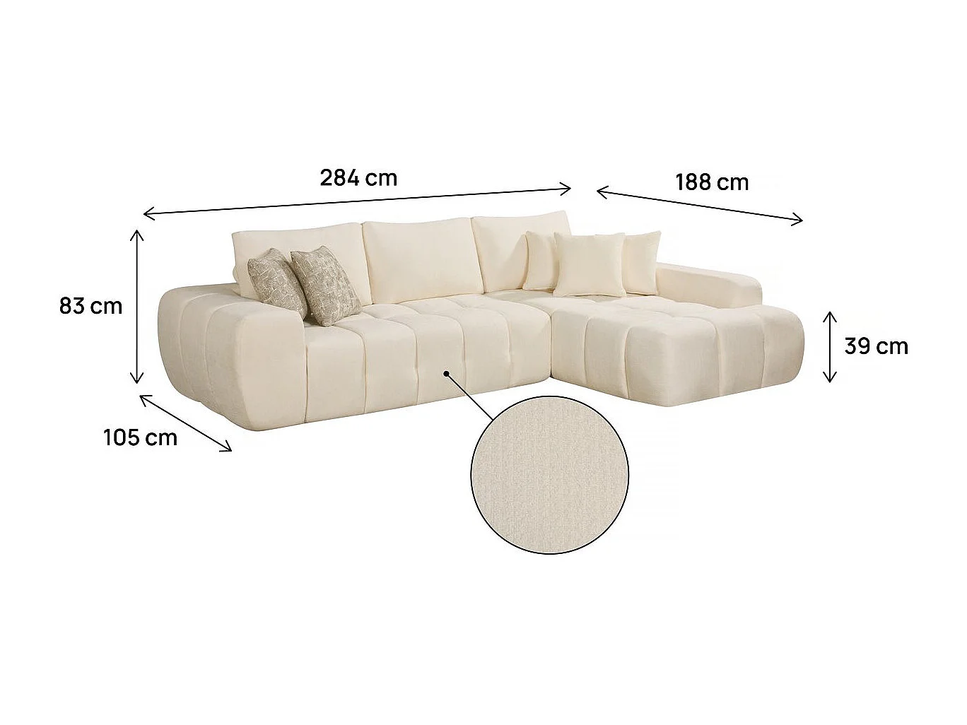 Divano angolare destro "Sidonie" in tessuto a bolle - 4 posti - Beige