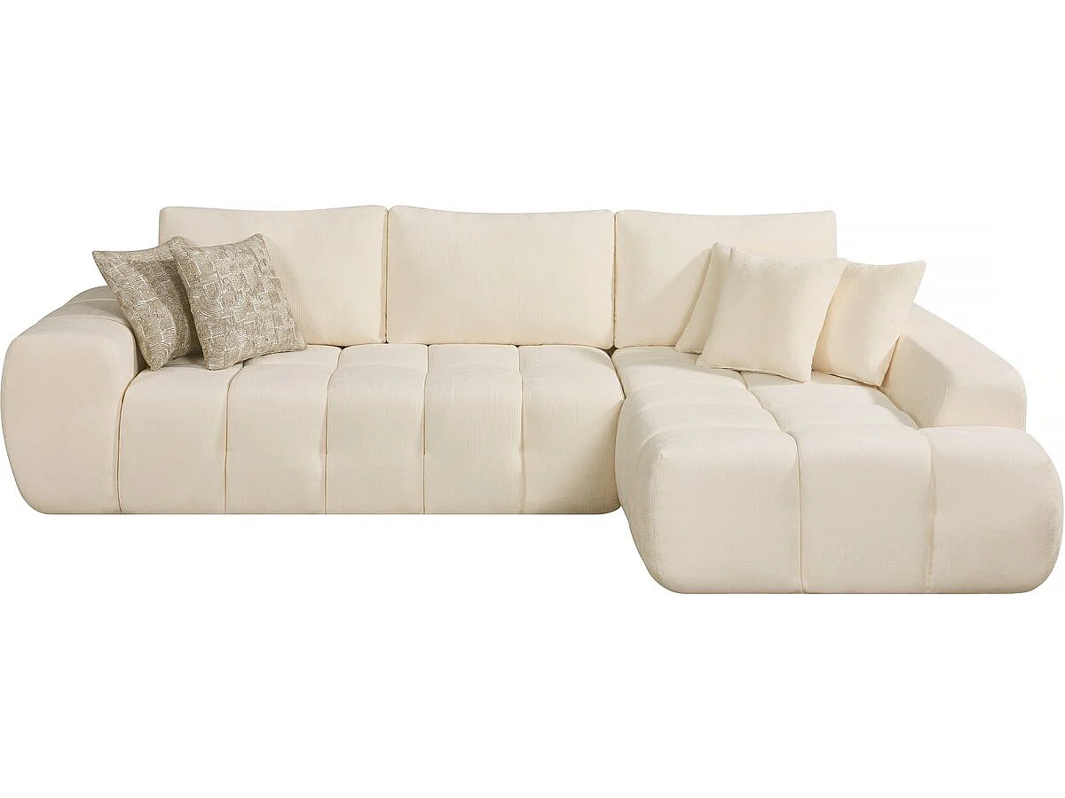 Canapé d'angle droit en tissu style bubble "Sidonie" - 4 places - Beige