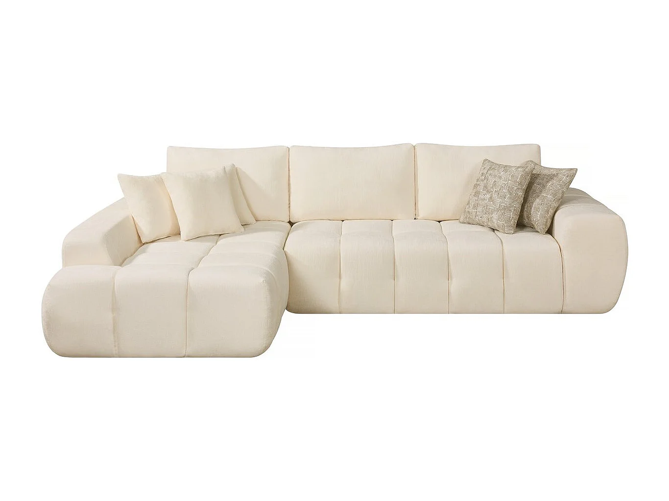 Divano angolare sinistro "Sidonie" in tessuto a bolle - 4 posti - Beige