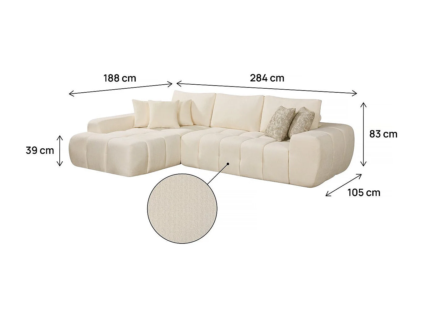 Divano angolare sinistro "Sidonie" in tessuto a bolle - 4 posti - Beige