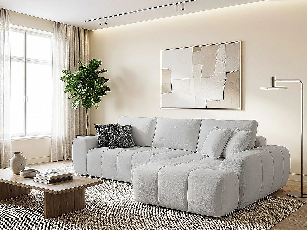 Divano angolare destro "Sidonie" in tessuto a bolle - 4 posti - Grigio