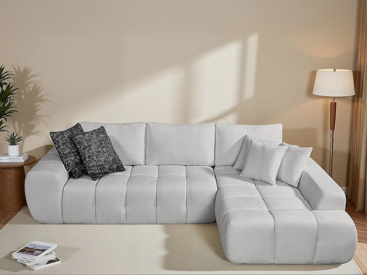 Divano angolare destro "Sidonie" in tessuto a bolle - 4 posti - Grigio