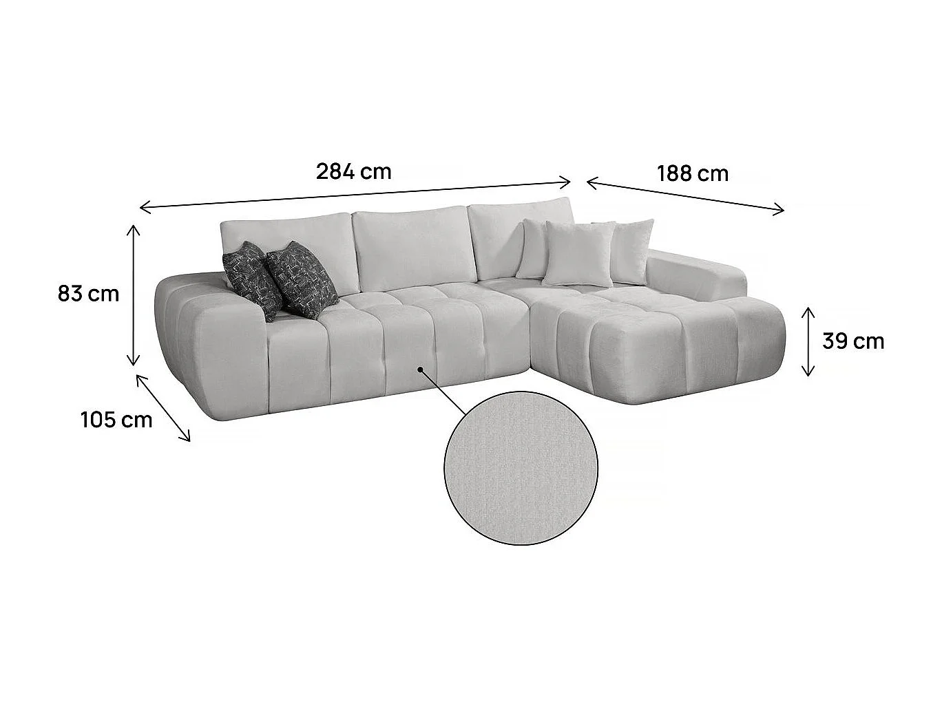 Divano angolare destro "Sidonie" in tessuto a bolle - 4 posti - Grigio