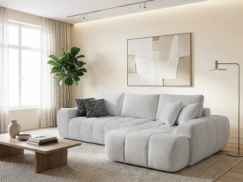 Divano angolare destro "Sidonie" in tessuto a bolle - 4 posti - Grigio